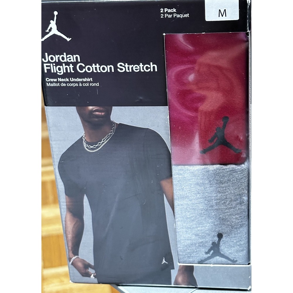 Jordan Flight Cotton Stretch Crew Neck 2 Pack Gym Red Grey JM0625-R78 Medium